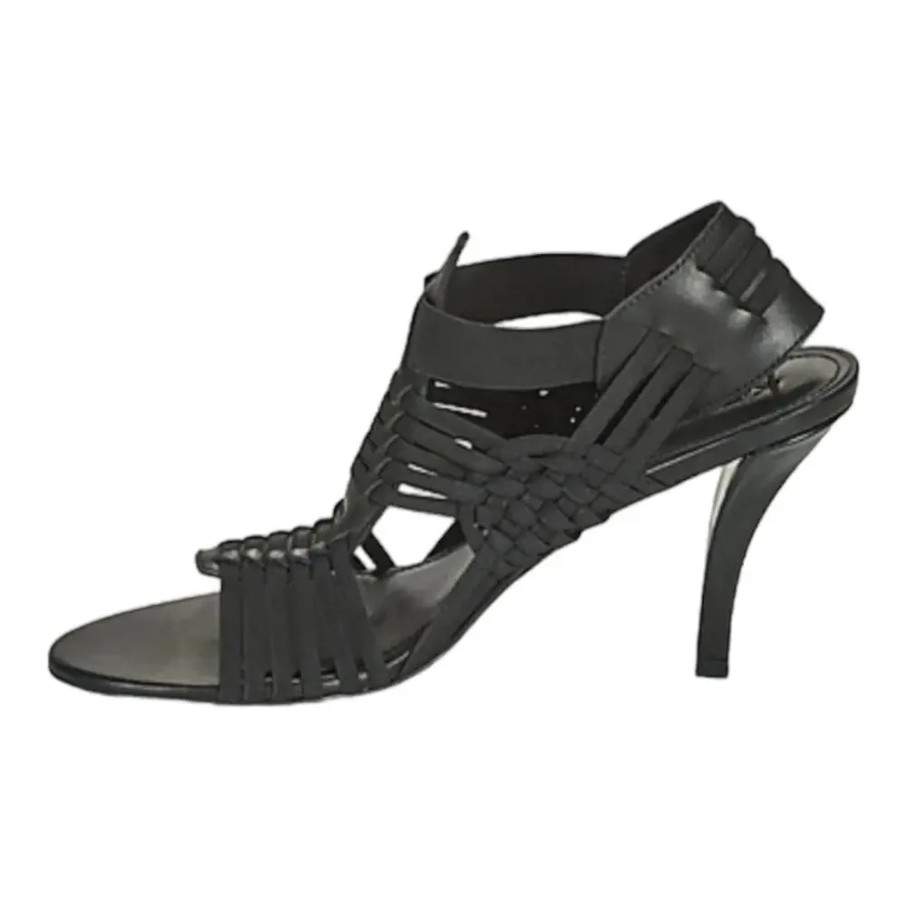 KENZO Greek Cutout Braided Leather Heeled Sandals Black US8 NIB